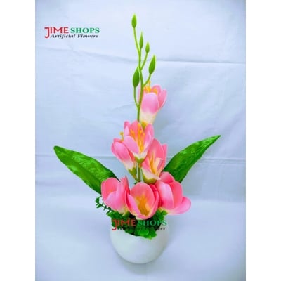 Picture of Artificial Gladiolus Flower & Plant In Plastic Pot 12Inc/30Cm -  Home Decoration Item (Pink Gladiolus)