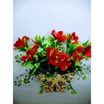 Picture of Wall Hanging Artificial Flower with Wooden Butterfly tob or basket 13/16inc long - Home Decoration Item - artificial flower (Type 1)