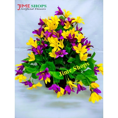 Picture of Wall Hanging Artificial Flower With Plastic Tob Or Basket 10 Inc Long - Home Decoration Item (Yellow Violet & Tob)