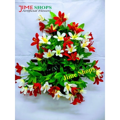 Picture of Wall Hanging Artificial Flower With Plastic Tob Or Basket 10 Inc Long - Home Decoration Item (Red White & Tob)