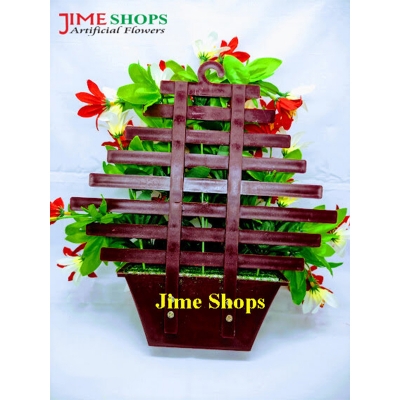 Picture of Wall Hanging Artificial Flower With Plastic Tob Or Basket 10 Inc Long - Home Decoration Item (Red White & Tob)