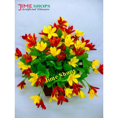 Picture of Wall Hanging Artificial Flower With Plastic Tob Or Basket 10 Inc Long - Home Decoration Item (Red yellow & tob)