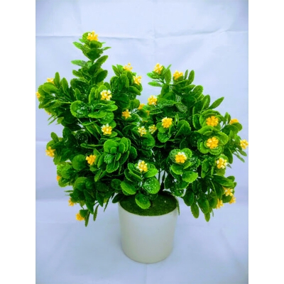 Picture of Artificial Double Head Pudina Plant With Flower In Plastic Tob 10Inc/26Cm - Home Decoration Item (Pudina Yellow)