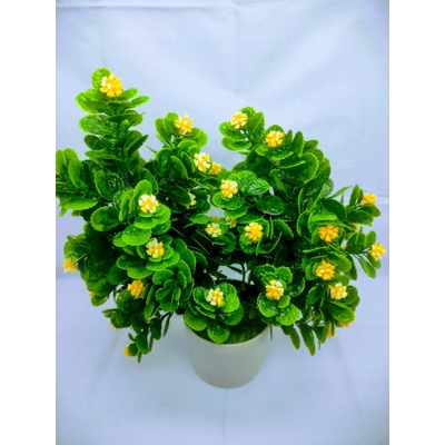 Picture of Artificial Double Head Pudina Plant With Flower In Plastic Tob 10Inc/26Cm - Home Decoration Item (Pudina Yellow)