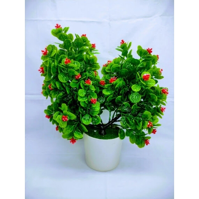 Picture of Artificial Double Head Pudina Plant With Flower In Plastic Tob 10Inc/26Cm - Home Decoration Item (Pudina Red)