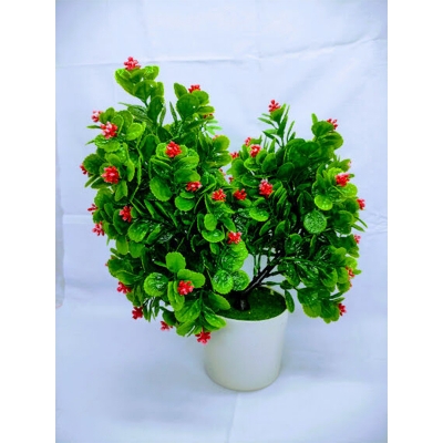 Picture of Artificial Double Head Pudina Plant With Flower In Plastic Tob 10Inc/26Cm - Home Decoration Item (Pudina Red)