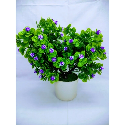 Picture of Artificial Double Head Pudina Plant With Flower In Plastic Tob 10Inc/26Cm - Home Decoration Item (Pudina Violet)