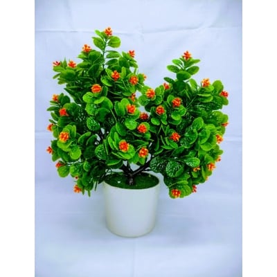 Picture of Artificial Double Head Pudina Plant With Flower In Plastic Tob 10Inc/26Cm - Home Decoration Item (Pudina orange)