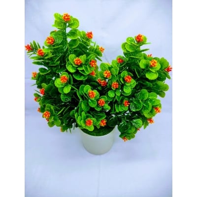 Picture of Artificial Double Head Pudina Plant With Flower In Plastic Tob 10Inc/26Cm - Home Decoration Item (Pudina orange)