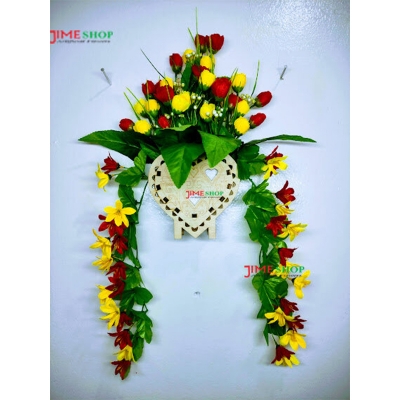 Picture of Artificial wooden hanging flower tob 14 inc by jime shops (Multi Red Yellow)