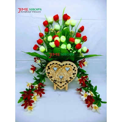 Picture of Artificial wooden hanging flower tob 14 inc by jime shops (Multi Red white)