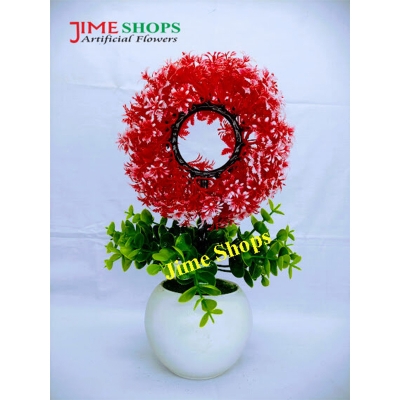 Picture of Artificial Round Bonsai Flower In Plastic Tob 10inc/26cm For any Kind Of Decoration (Red round)
