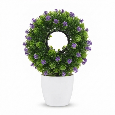 Picture of Artificial Round Bonsai Flower In Plastic Tob 10inc/26cm For any Kind Of Decoration (Violet Round Bonsai)