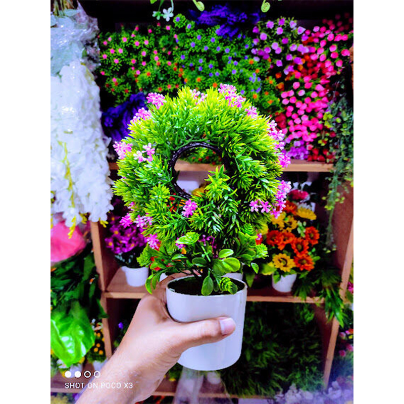 Picture of Artificial Round Bonsai Flower In Plastic Tob 10inc/26cm For any Kind Of Decoration (Pink Round Bonsai)