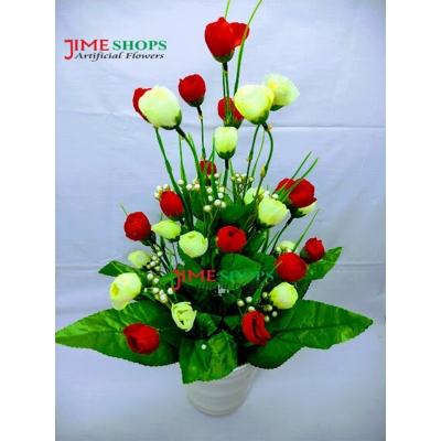 Picture of Artificial Daisy Flower In Plastic Tob 14inc/36cm For any Kind Of Decoration (Red & White Laddu)