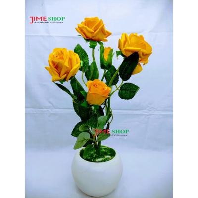 Picture of Artificial 5 Roses Flower In Plastic Tob 12Inc/30Cm For Any Kind Of Decoration -  Home Decoration Item - artificial flower (5 Y)