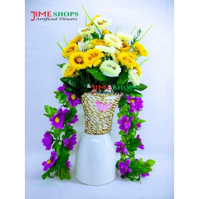 Picture of Wall Hanging Iron Tob With Artificial Flower Gallery 15Inc/38cm long For Office or Home Decoration - Home Decoration Item - Home Decoration Item - artificial flower (Busket 2)