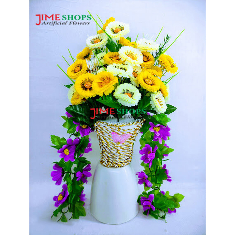 Picture of Wall Hanging Iron Tob With Artificial Flower Gallery 15Inc/38cm long For Office or Home Decoration - Home Decoration Item - Home Decoration Item - artificial flower (Busket 2)