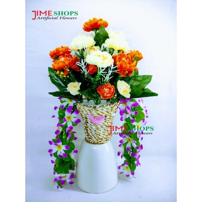 Picture of Wall Hanging Iron Tob With Artificial Flower Gallery 15Inc/38cm long For Office or Home Decoration - Home Decoration Item - Home Decoration Item - artificial flower (Busket 4)