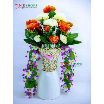 Picture of Wall Hanging Iron Tob With Artificial Flower Gallery 15Inc/38cm long For Office or Home Decoration - Home Decoration Item - Home Decoration Item - artificial flower (Busket 4)