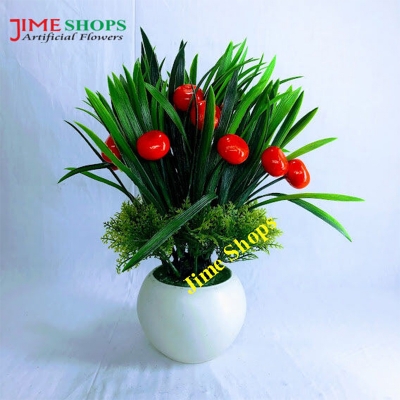 Picture of Artificial Cherry Flower Bonsai And Plants In Plastic Vases- 11.5Inc/29Cm - Home Decoration Item (Orange Fruts)