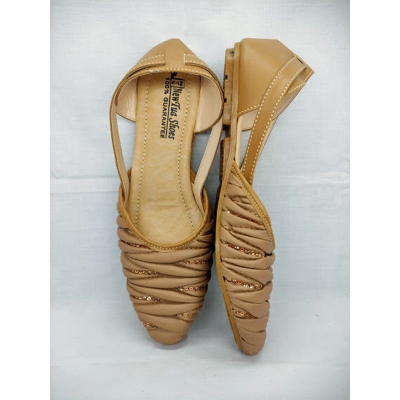 Picture of Premium Quality Soft Leather Half flat Full nagra Shoes Sandal For Women, less price nagra (Ochre Brown,EU:39)