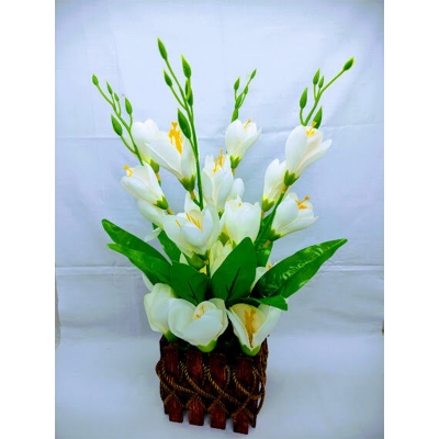 Picture of Artificial Gladiolus Flower In Wooden Design Tob 17inc/43cm (White GL Wooden)