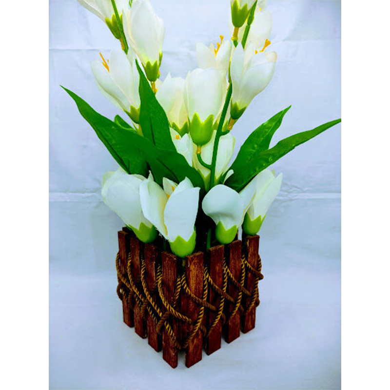 Picture of Artificial Gladiolus Flower In Wooden Design Tob 17inc/43cm (White GL Wooden)