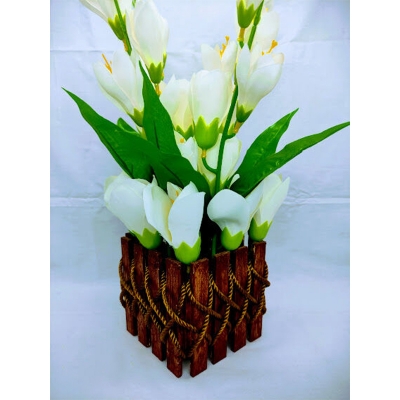 Picture of Artificial Gladiolus Flower In Wooden Design Tob 17inc/43cm (White GL Wooden)