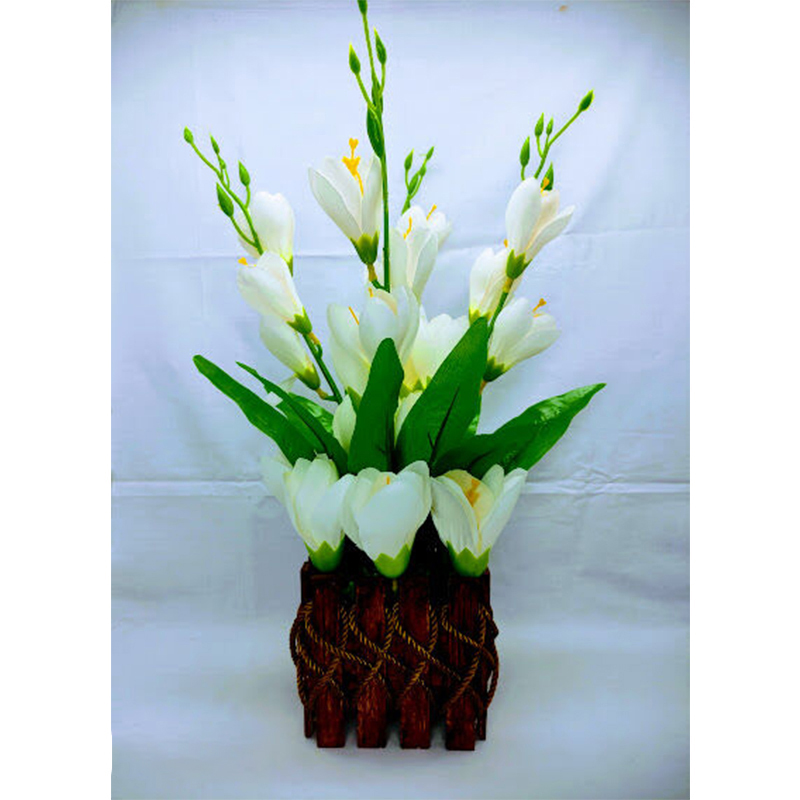 Picture of Artificial Gladiolus Flower In Wooden Design Tob 17inc/43cm (White GL Wooden)