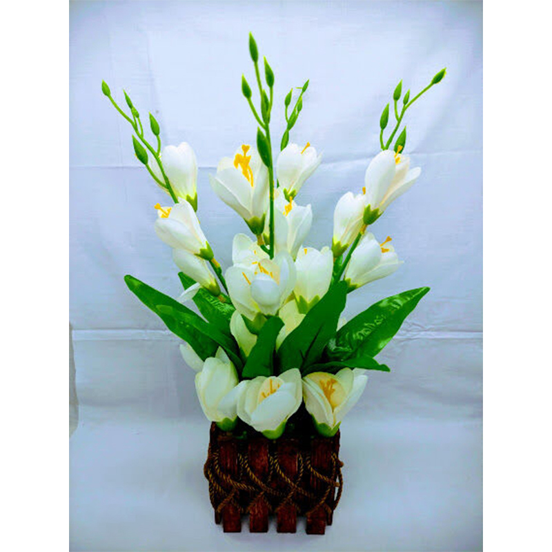 Picture of Artificial Gladiolus Flower In Wooden Design Tob 17inc/43cm (White GL Wooden)