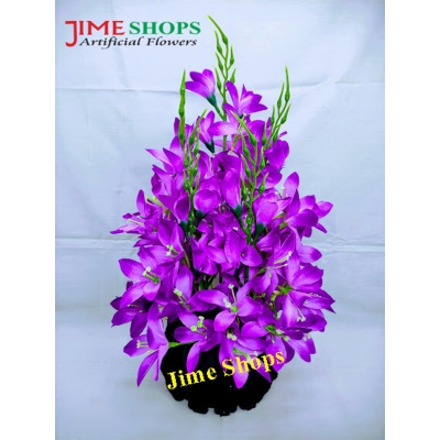 Picture of Artificial Gladiolus Illyricus Flower In Round Bamboo Tob-14inc/36cm (Violet GL illyricus)
