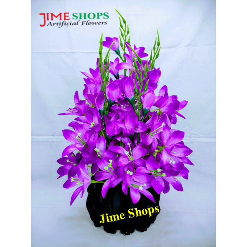 Picture of Artificial Gladiolus Illyricus Flower In Round Bamboo Tob-14inc/36cm (Violet GL illyricus)