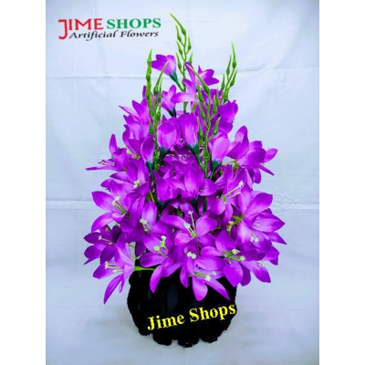 Picture of Artificial Gladiolus Illyricus Flower In Round Bamboo Tob-14inc/36cm (Violet GL illyricus)