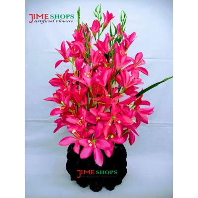Picture of Artificial Gladiolus Illyricus Flower In Round Bamboo Tob-14inc/36cm (Pink GL illyricus)
