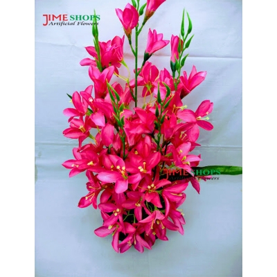 Picture of Artificial Gladiolus Illyricus Flower In Round Bamboo Tob-14inc/36cm (Pink GL illyricus)