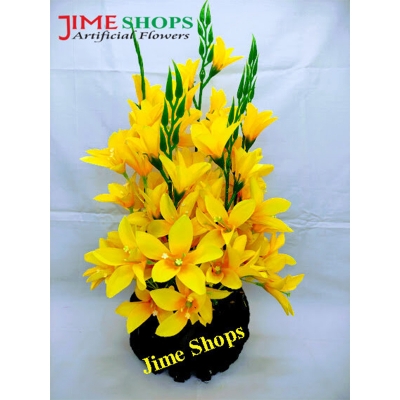 Picture of Artificial Gladiolus Illyricus Flower In Round Bamboo Tob-14inc/36cm (Yellow GL illyricus)