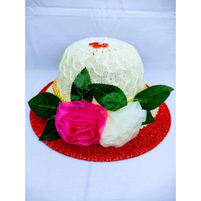 Picture of Kids Children Stylish HATs & CAPs For All Seasons (3-5Y), Summer Baby Hat (Flower Red & White)