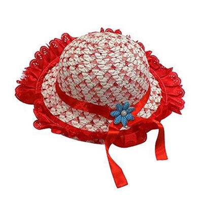 Picture of Hats For Baby Girls (1-3Y), Beach Caps for Summer or Outdoor Photography (Red Touch White,Int:1-2 yrs)