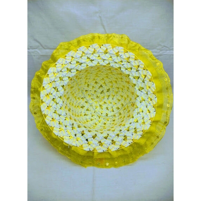 Picture of Hats For Baby Girls (1-3Y), Beach Caps for Summer or Outdoor Photography (Yellow Touch White,Int:1-2 yrs)