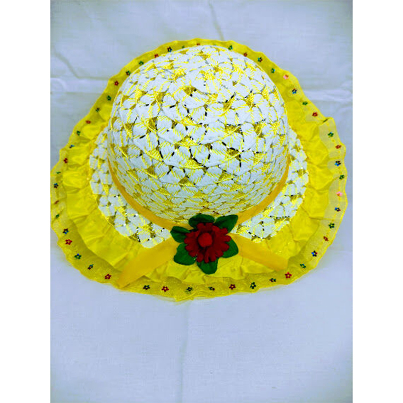 Picture of Hats For Baby Girls (1-3Y), Beach Caps for Summer or Outdoor Photography (Yellow Touch White,Int:1-2 yrs)
