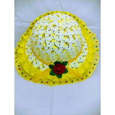 Picture of Hats For Baby Girls (1-3Y), Beach Caps for Summer or Outdoor Photography (Yellow Touch White,Int:1-2 yrs)