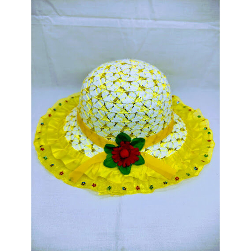 Picture of Hats For Baby Girls (1-3Y), Beach Caps for Summer or Outdoor Photography (Yellow Touch White,Int:1-2 yrs)
