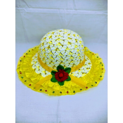 Picture of Hats For Baby Girls (1-3Y), Beach Caps for Summer or Outdoor Photography (Yellow Touch White,Int:1-2 yrs)