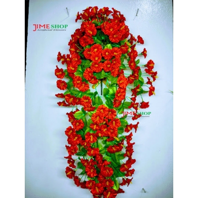 Picture of অফিস বা ঘর সাজানোর জন্য প্লাস্টিকের ঝুলন্ত ঝুড়ি সহ দেয়ালের ঝুলন্ত ফুল - artificial flower (Red Kolmi Flower)