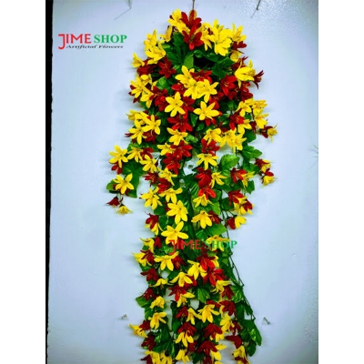 Picture of অফিস বা ঘর সাজানোর জন্য প্লাস্টিকের ঝুলন্ত ঝুড়ি সহ দেয়ালের ঝুলন্ত ফুল - artificial flower (Yellow & Red)