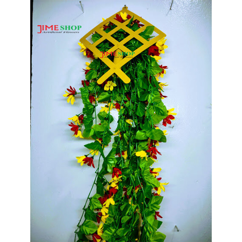 Picture of অফিস বা ঘর সাজানোর জন্য প্লাস্টিকের ঝুলন্ত ঝুড়ি সহ দেয়ালের ঝুলন্ত ফুল - artificial flower (Yellow & Red)