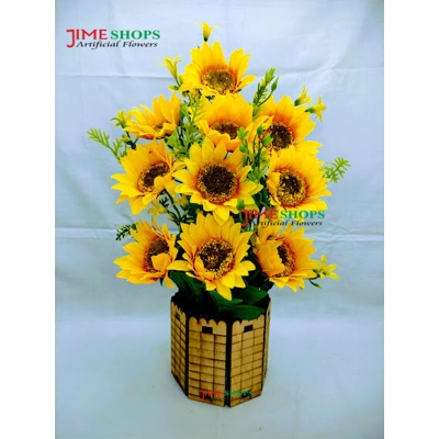 Picture of Artificial Sunflower In Wooden Round Tob 14inc/36cm For any Kind Of Decoration - Home Decoration Item, jime shops sunflower (Sunflower In Wooden)
