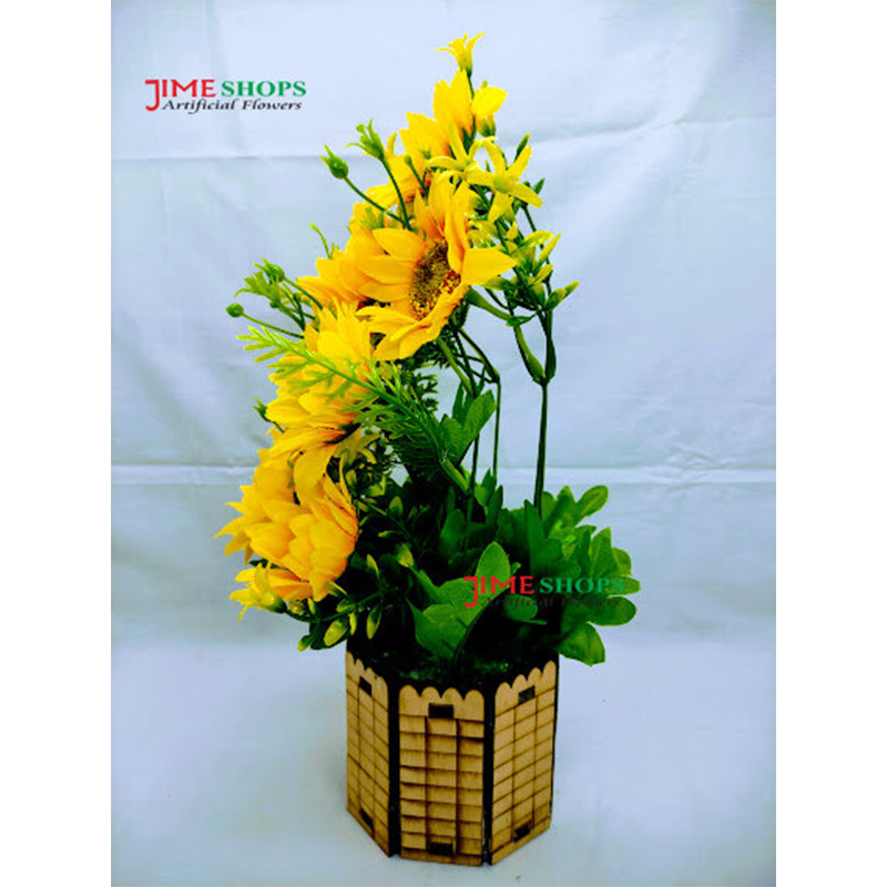 Picture of Artificial Sunflower In Wooden Round Tob 14inc/36cm For any Kind Of Decoration - Home Decoration Item, jime shops sunflower (Sunflower In Wooden)