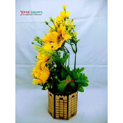 Picture of Artificial Sunflower In Wooden Round Tob 14inc/36cm For any Kind Of Decoration - Home Decoration Item, jime shops sunflower (Sunflower In Wooden)